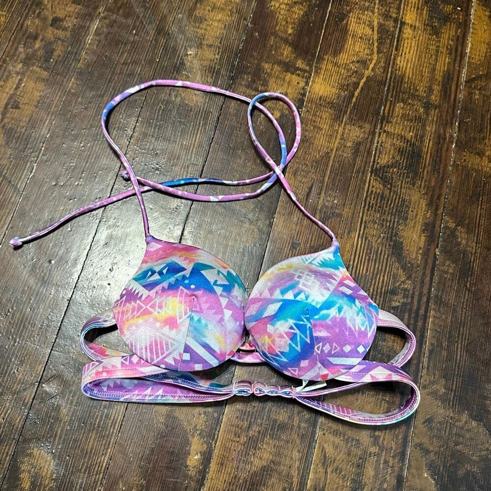 Victoria’s Secret tie dye multicolor XS halter strappy bikini top